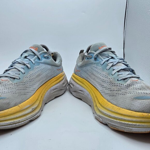 Hoka One One Bondi 8 Womens Size 10.5 B Gray Yellow Athletic Shoes Running Walk - Picture 2 of 14